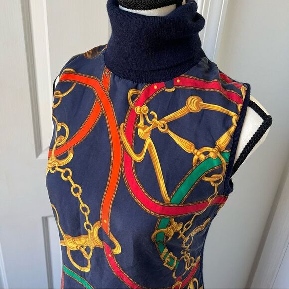 Ralph Lauren Equestrian Horse Bit Chain Bodycon Silk Wool Dress Sz M - Picture 3 of 7